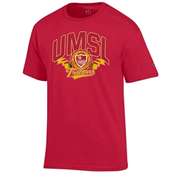 Red Champion® Tee UMSL Tritons Seal Ribbon Full Chest Screenprint